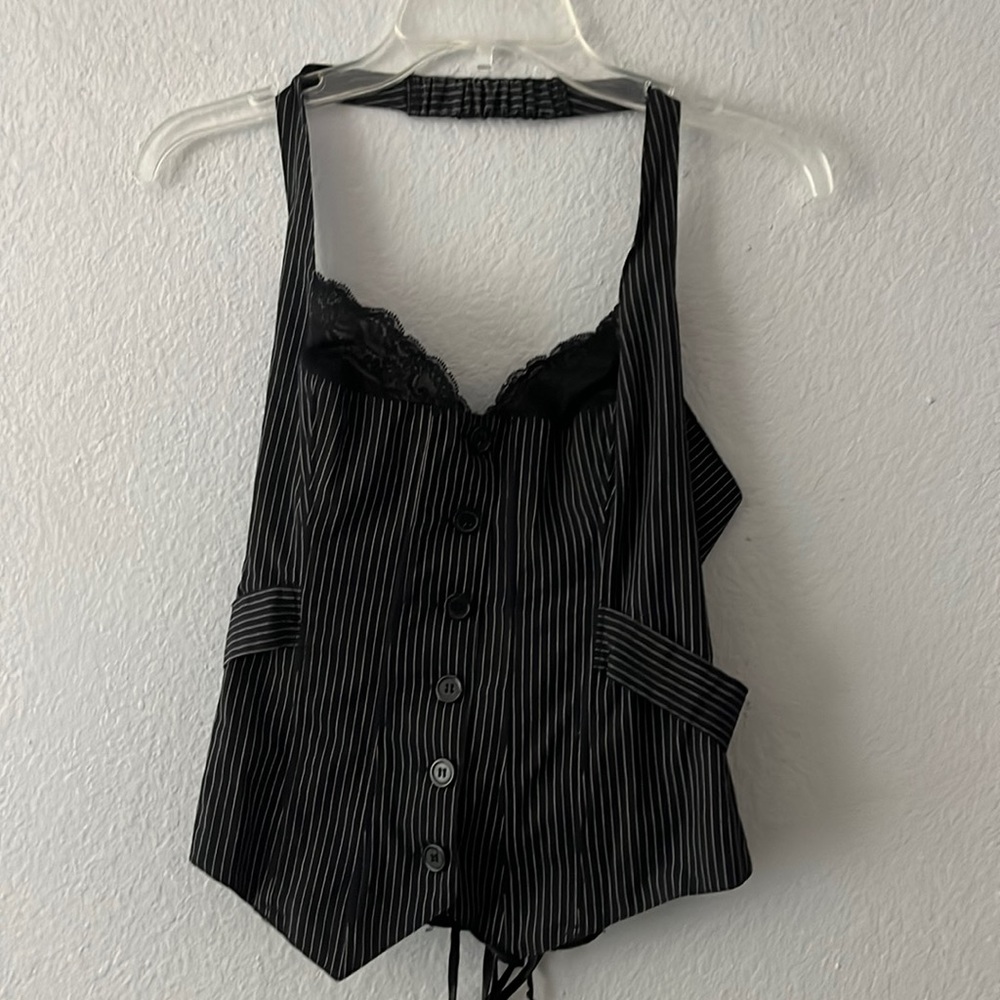 Frederick’s of Hollywood Corset Haltertop - Black with White Stripes - Size 34